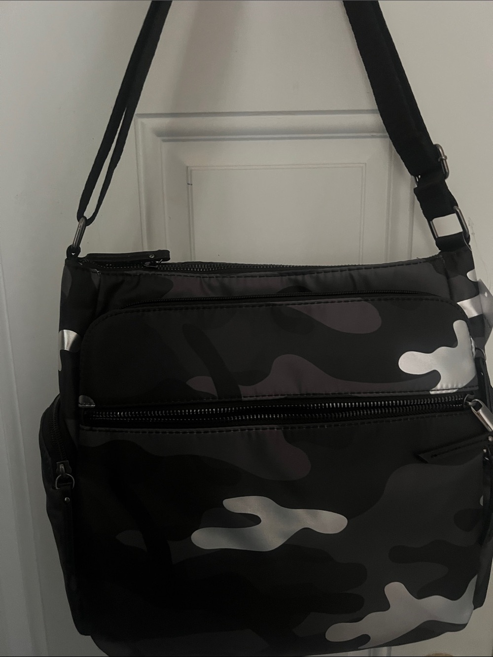 Time and Tru Black and Gray Camo Messenger Bag